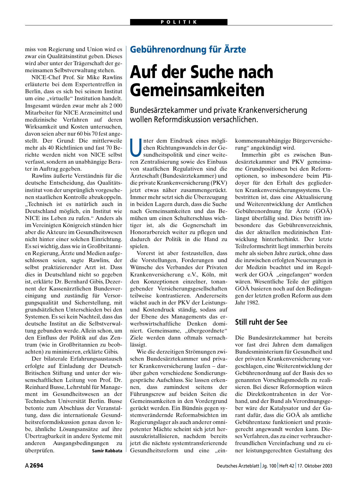 Vorschauseite 1: Gebührenordnung für Ärzte: Auf der Suche nach Gemeinsamkeiten