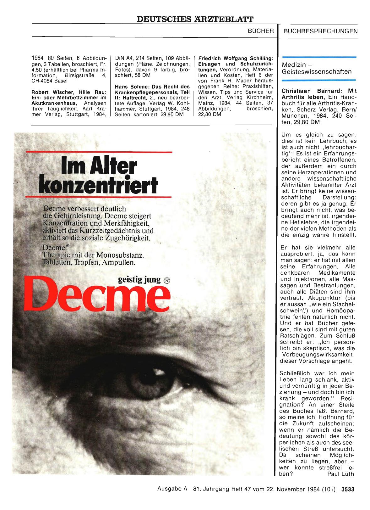 Vorschauseite 1: Medizin — Geisteswissenschaften: Christiaan Barnard: Mit Arthritis leben
