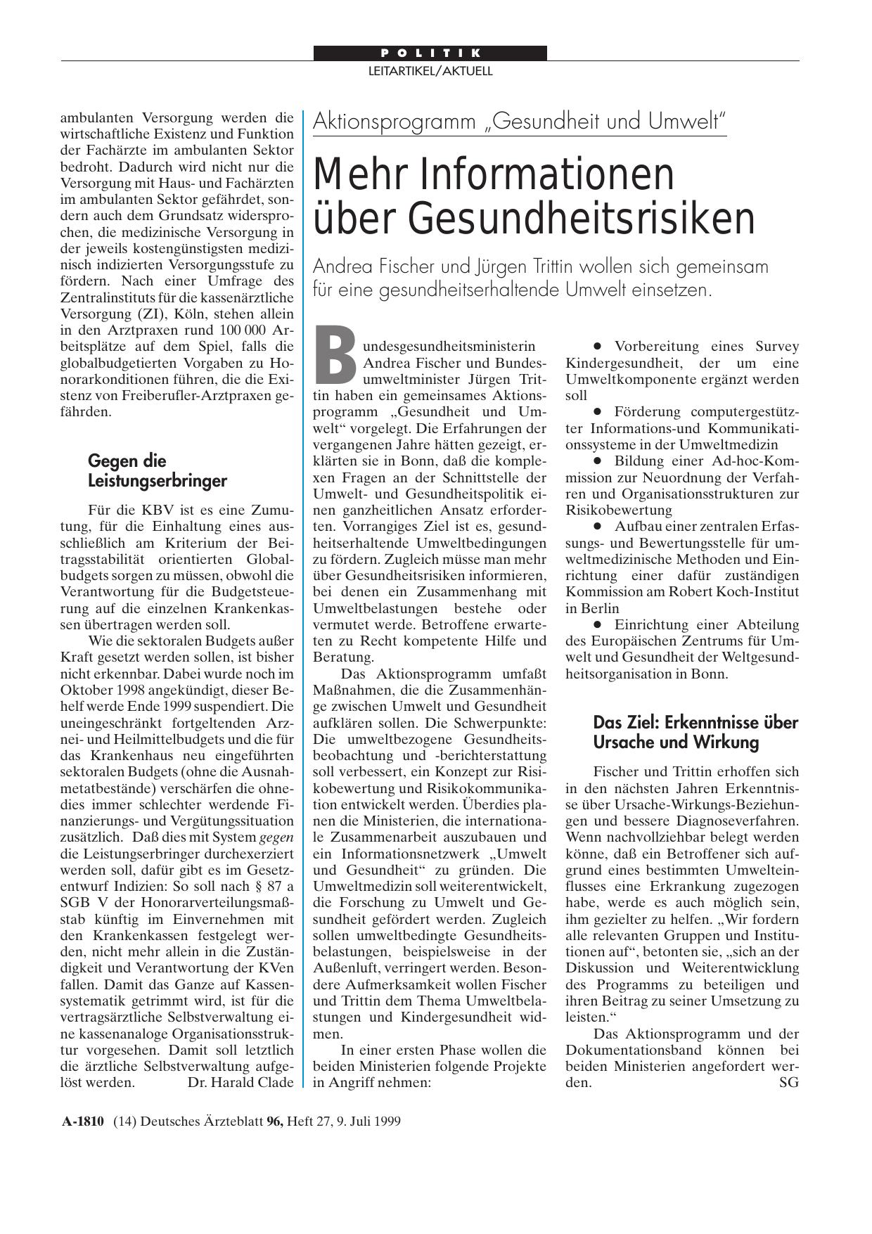 Vorschauseite 1: Aktionsprogramm „Gesundheit und Umwelt“: Mehr Informationen über Gesundheitsrisiken