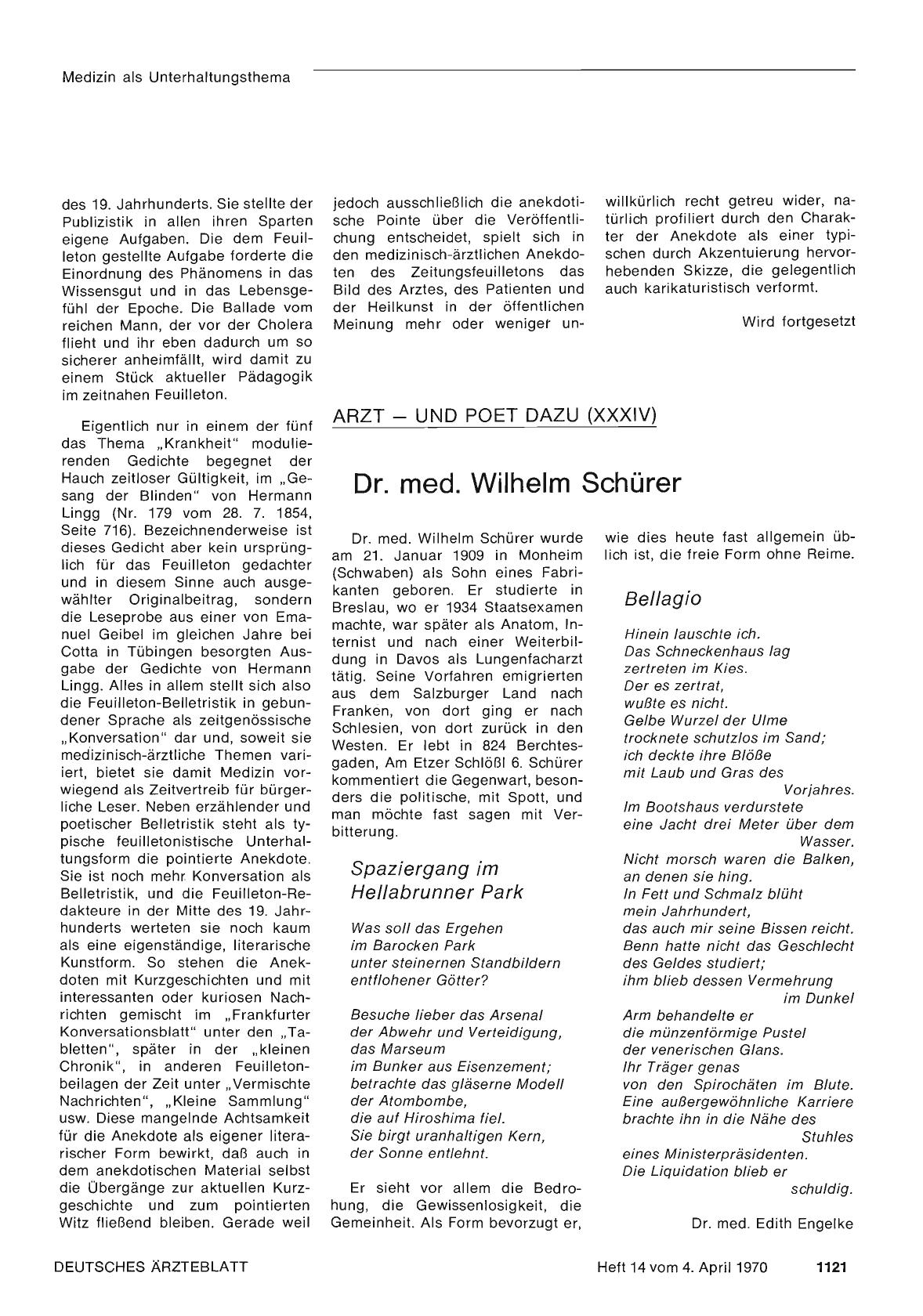 Vorschauseite 1: Arzt — und Poet dazu (XXXIV): Dr. med. Wilhelm Schürer