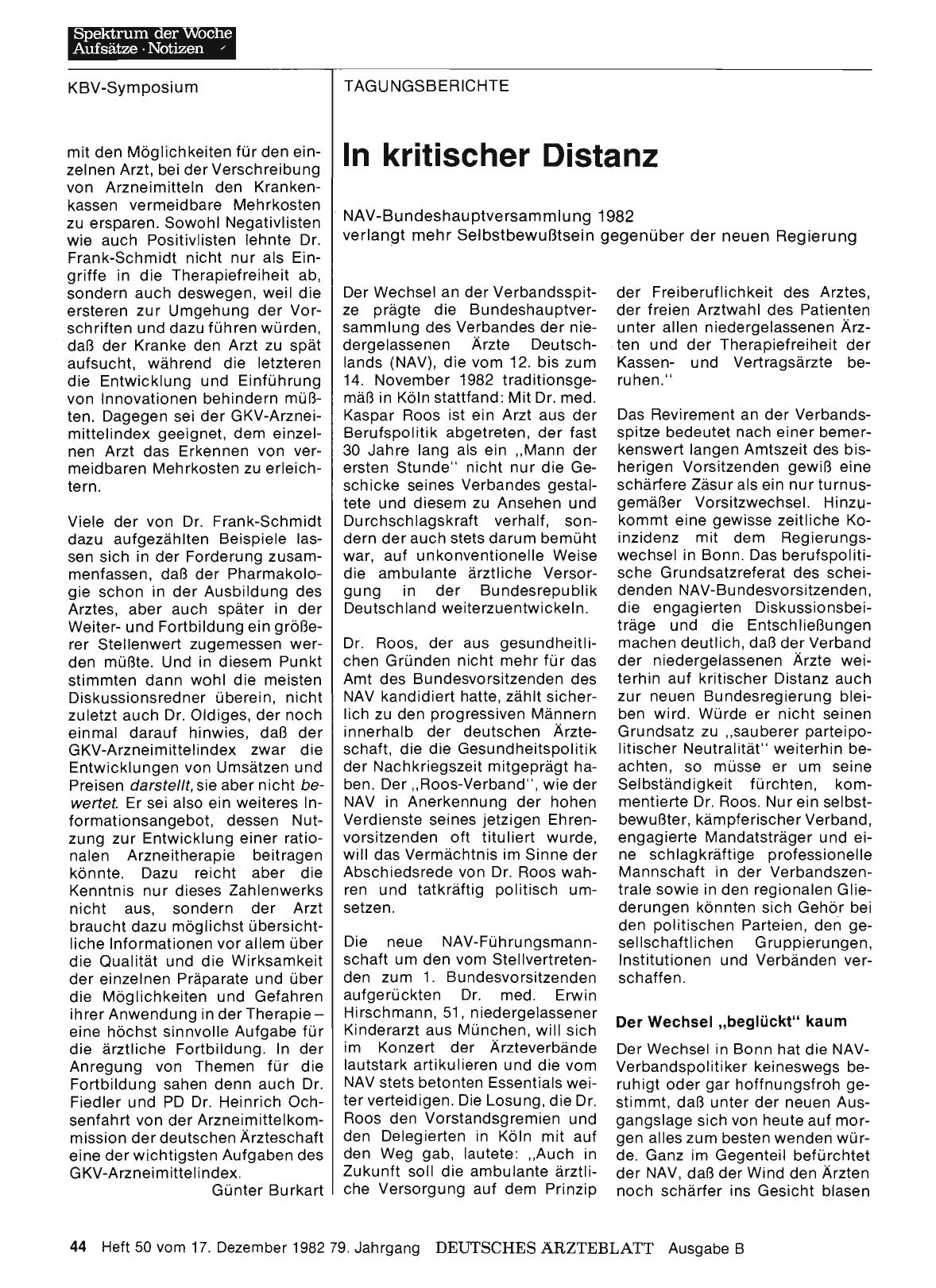 Vorschauseite 1: In kritischer Distanz: NAV-Bundeshauptversammlung 1982 verlangt mehr Selbstbewußtsein gegenüber der neuen Regierung