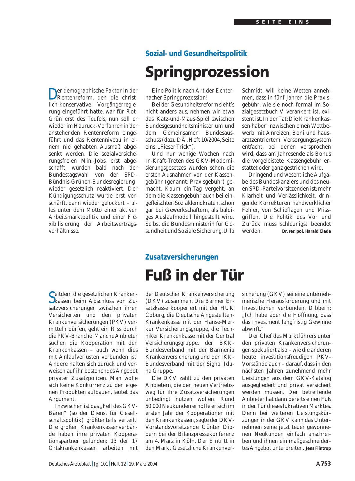 Vorschauseite 1: Zusatzversicherungen: Fuß in der Tür