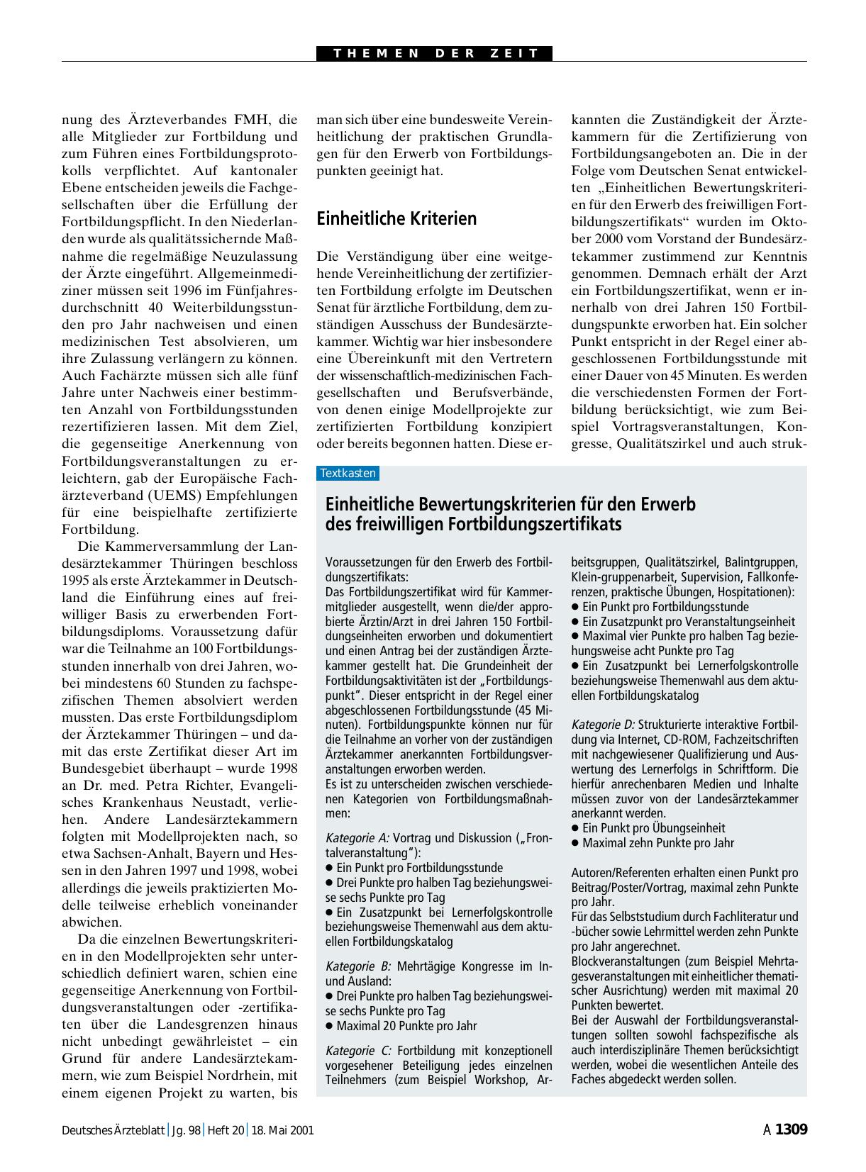 Vorschauseite 1: Einheitliche Bewertungskriterien für den Erwerb des freiwilligen Fortbildungszertifikats
