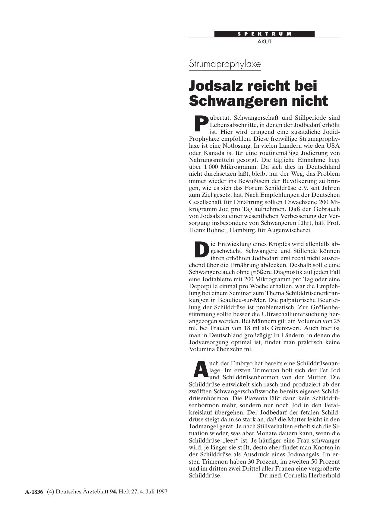 Vorschauseite 1: Strumaprophylaxe: Jodsalz reicht bei Schwangeren nicht