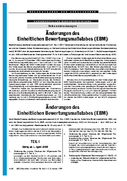 Vorschauseite 1: Änderungen des Einheitlichen Bewertungsmaßstabes (EBM)