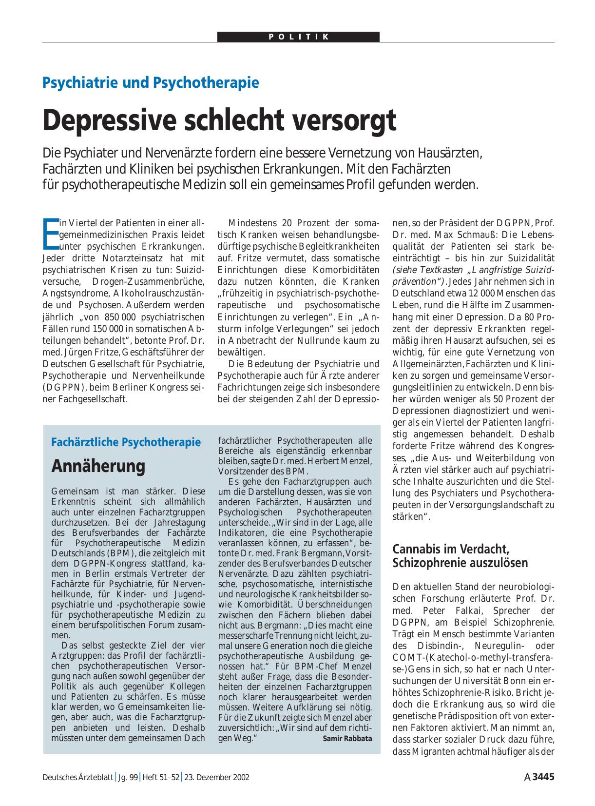 Vorschauseite 1: Fachärztliche Psychotherapie: Annäherung