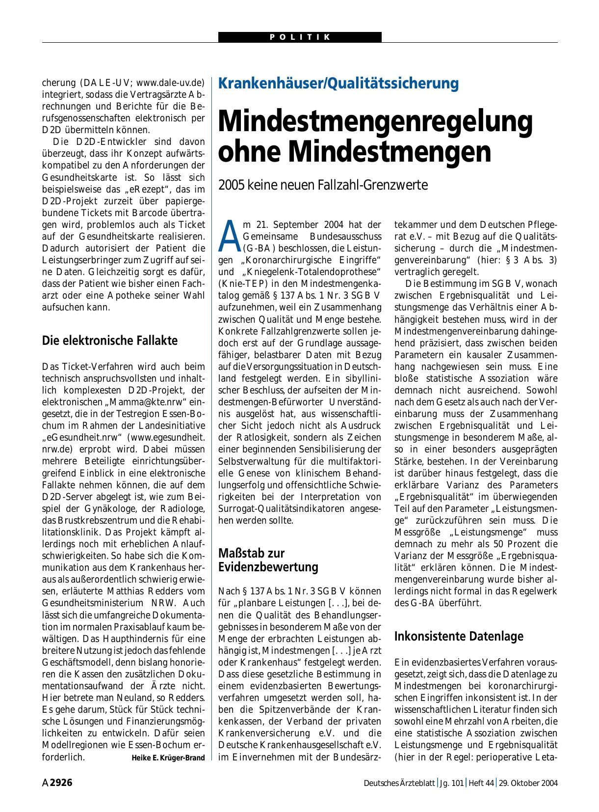 Vorschauseite 1: Krankenhäuser/Qualitätssicherung: Mindestmengenregelung ohne Mindestmengen