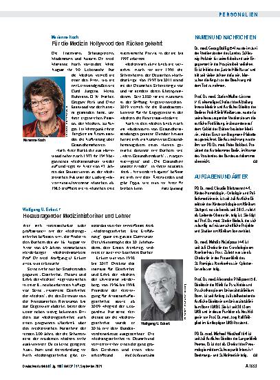 Vorschauseite 1: Wolfgang U. Eckart †: Herausragender Medizinhistoriker und Lehrer
