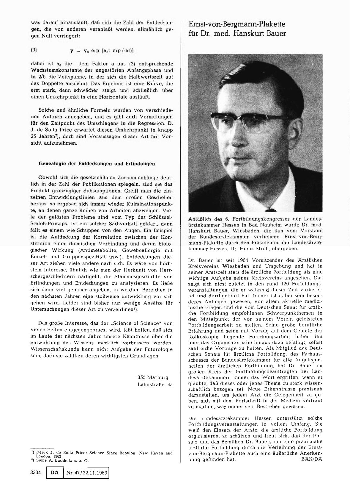 Vorschauseite 1: Ernst-von-Bergmann-Plakette für Dr. med. Hanskurt Bauer