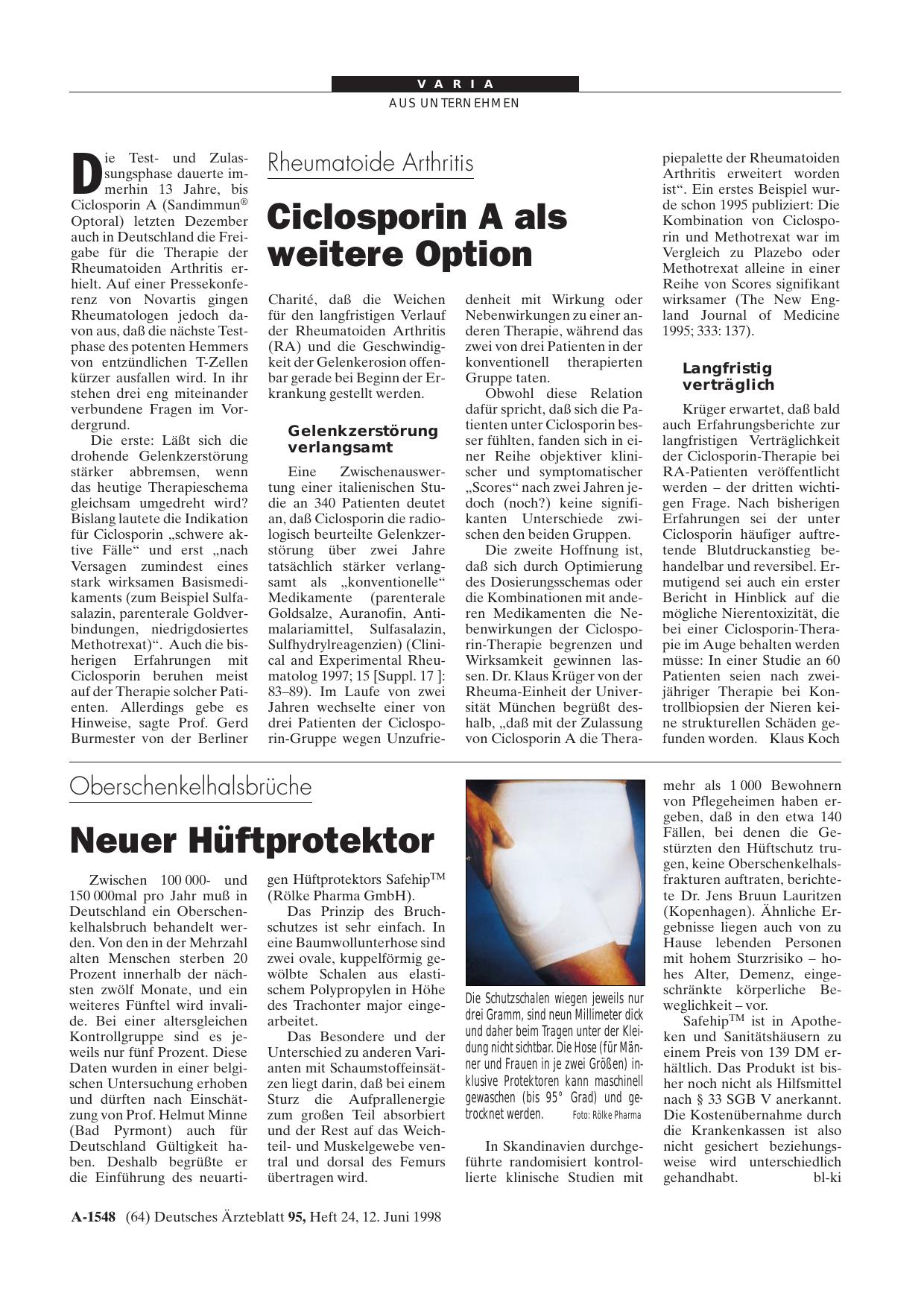 Vorschauseite 1: Oberschenkelhalsbrüche: Neuer Hüftprotektor
