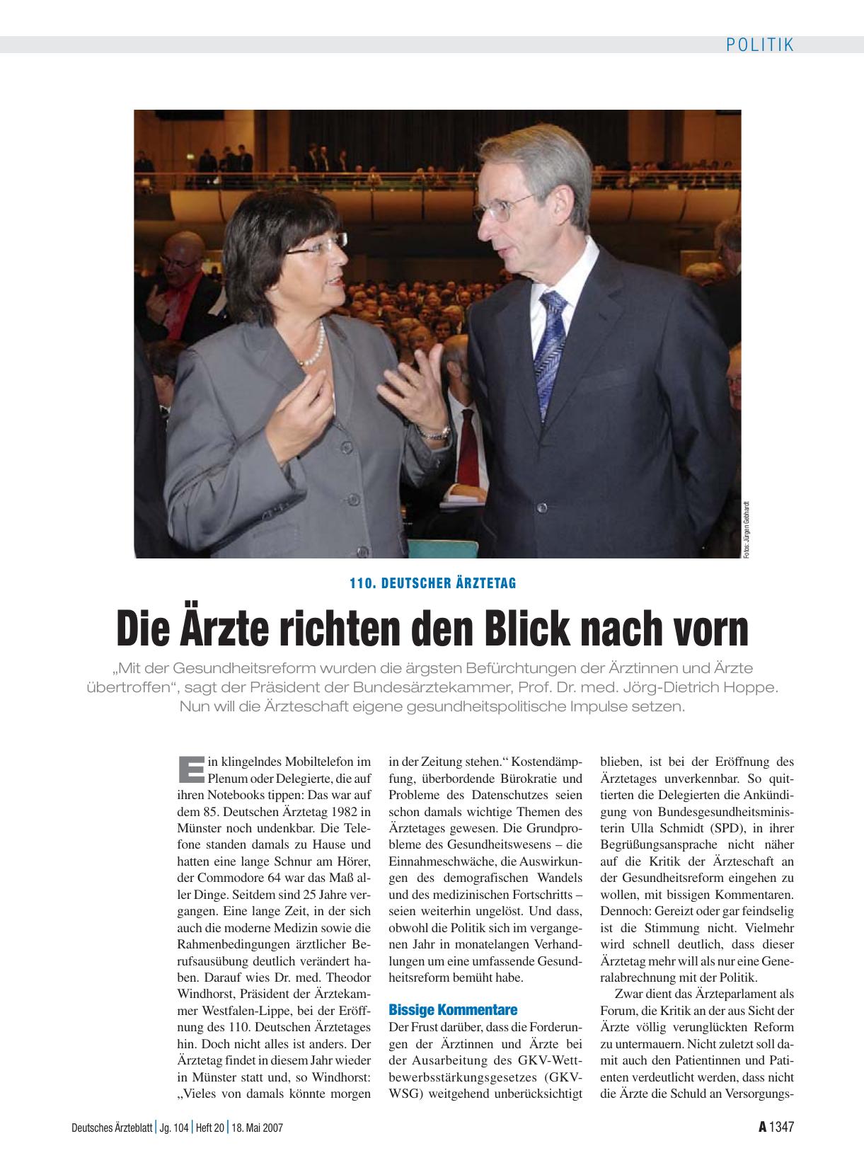 Vorschauseite 1: 110. Deutscher Ärztetag: Die Ärzte richten den Blick nach vorn