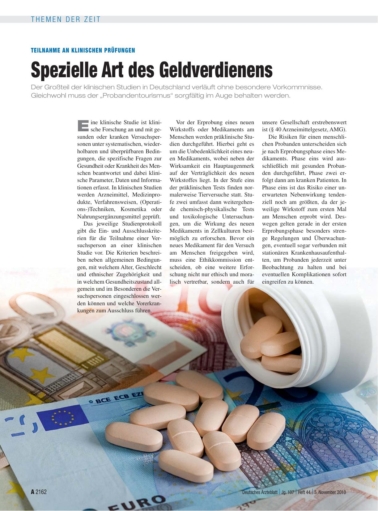Vorschauseite 1: Teilnahme an Klinischen Prüfungen: Spezielle Art des Geldverdienens
