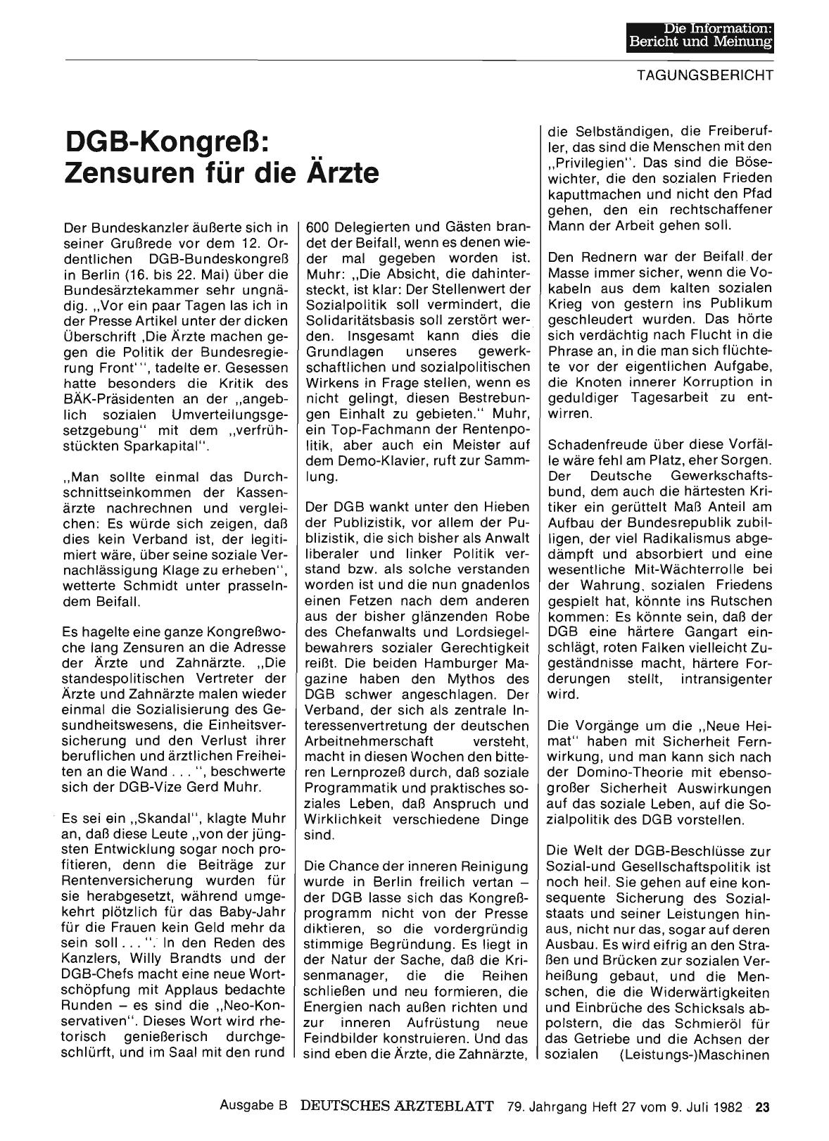 Vorschauseite 1: DGB-Kongreß: Zensuren für die Ärzte