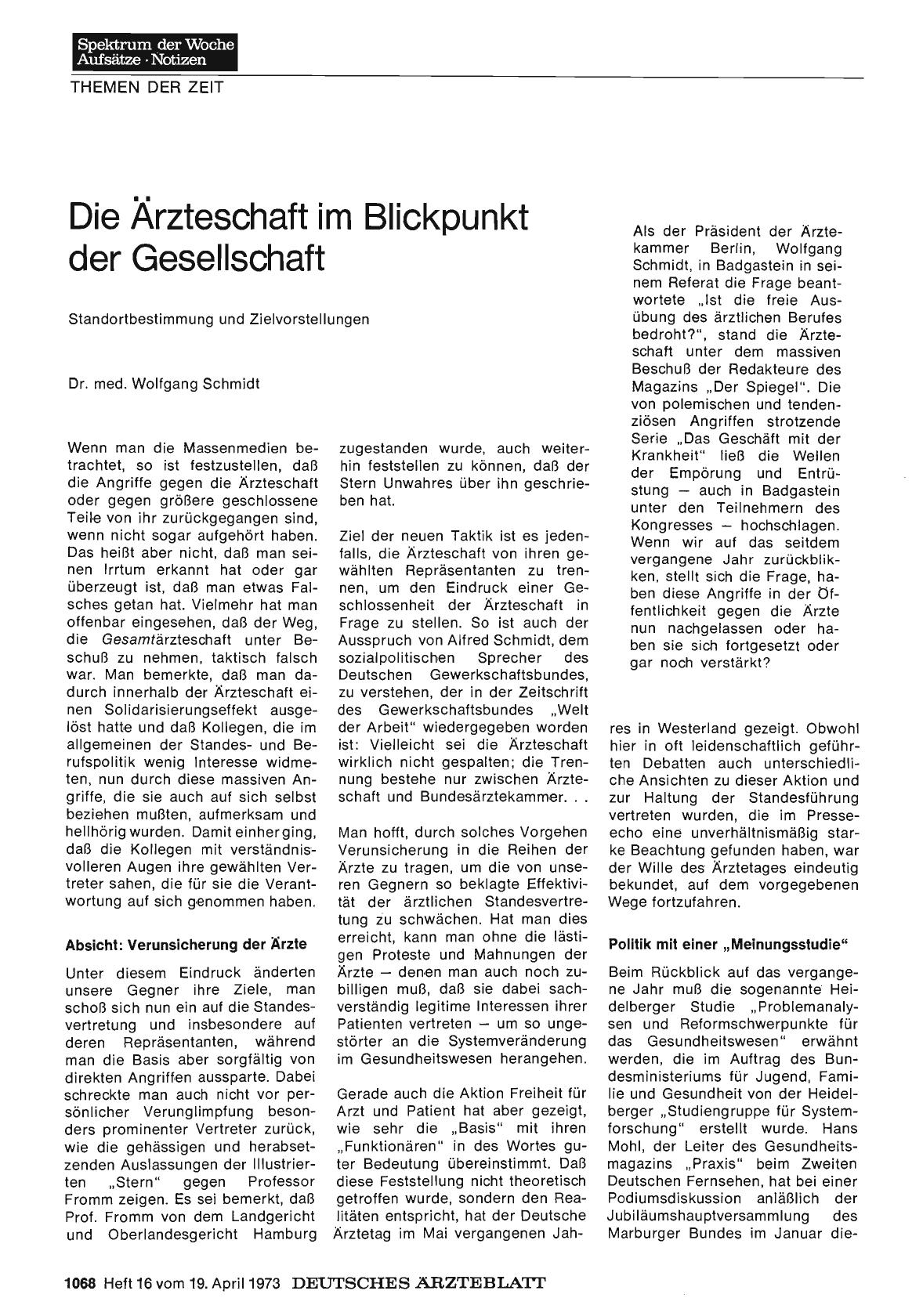 Vorschauseite 1: Die Ärzteschaft im Blickpunkt der Gesellschaft: Standortbestimmung und Zielvorstellungen