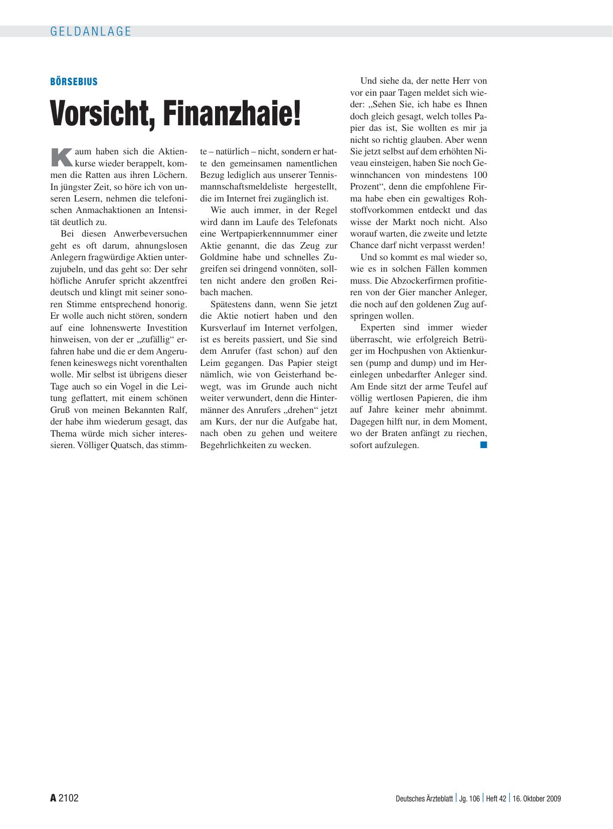 Vorschauseite 1: Börsebius: Vorsicht, Finanzhaie!