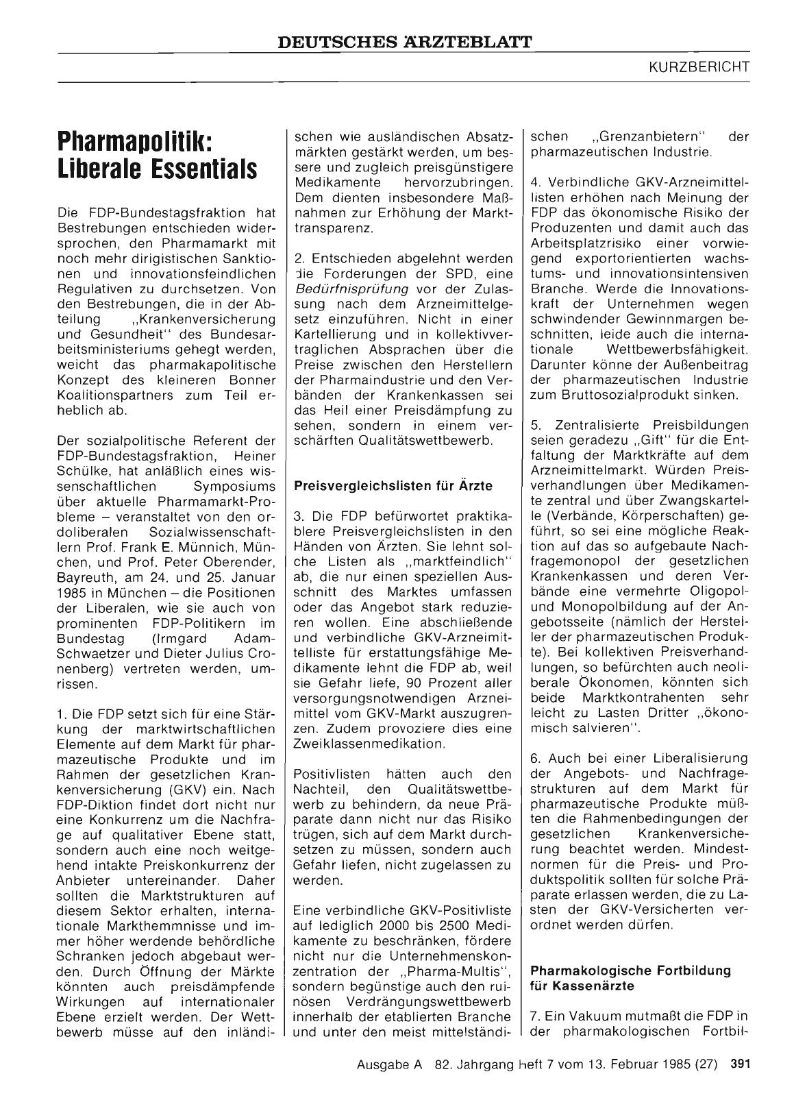 Vorschauseite 1: Pharmapolitik: Liberale Essentials