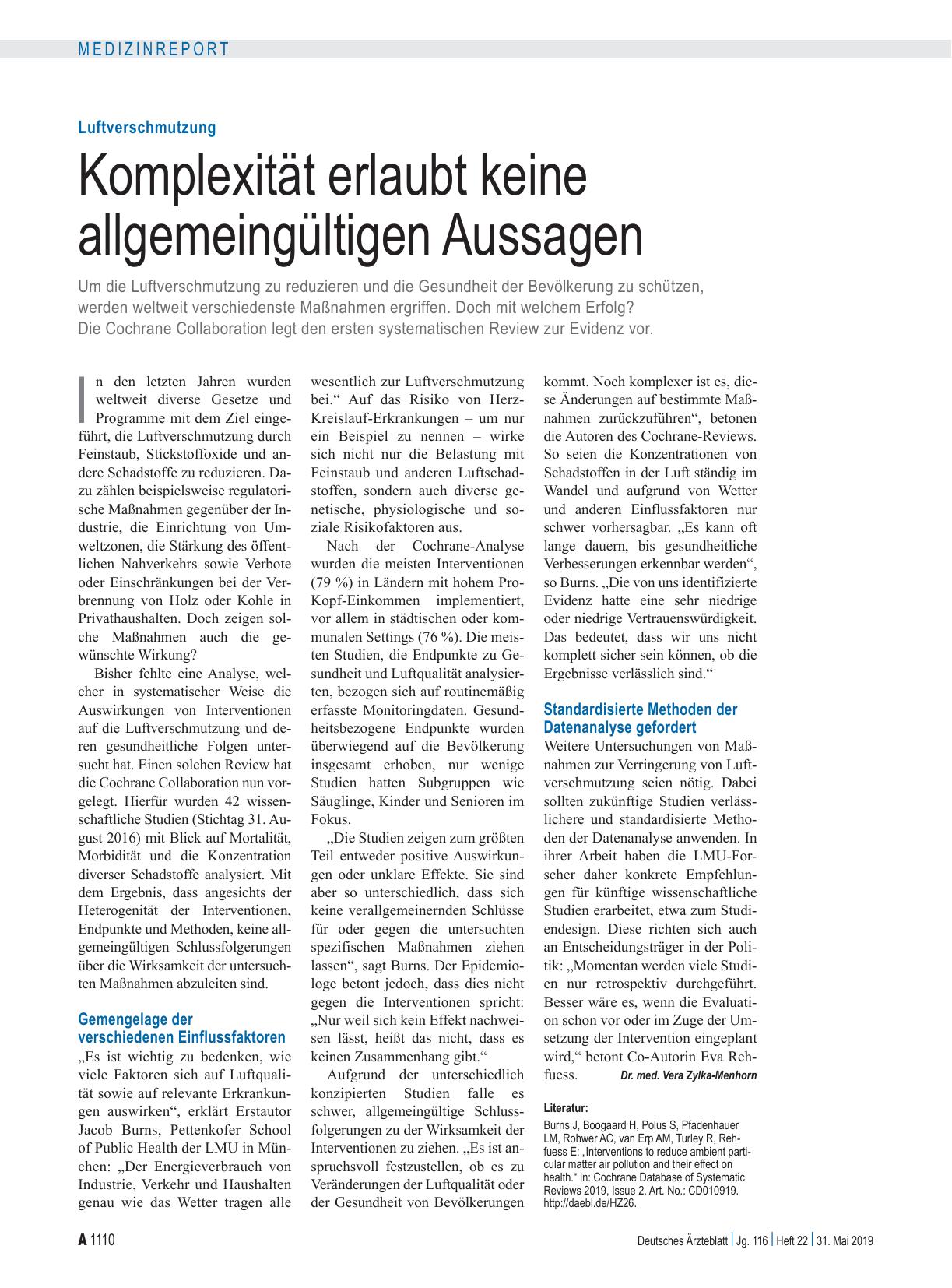 Vorschauseite 1: Luftverschmutzung: Komplexität erlaubt keine allgemeingültigen Aussagen