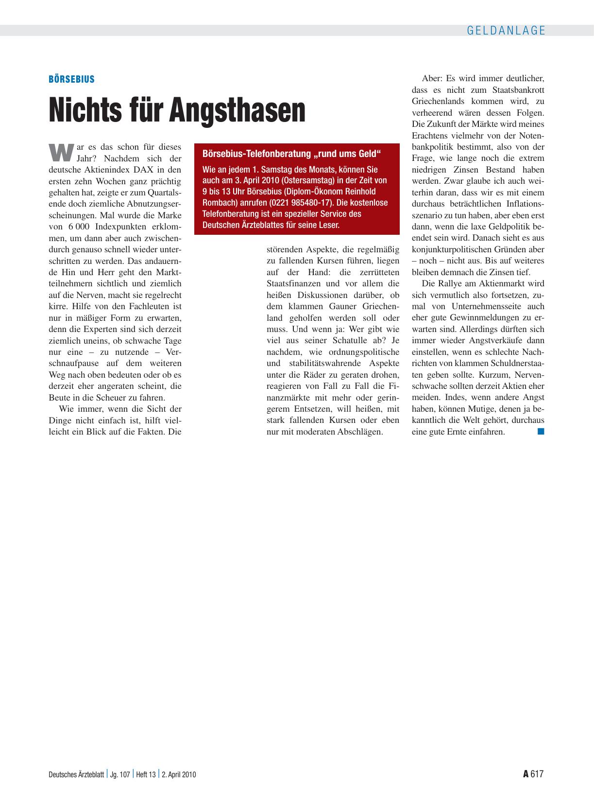 Vorschauseite 1: Börsebius: Nichts für Angsthasen