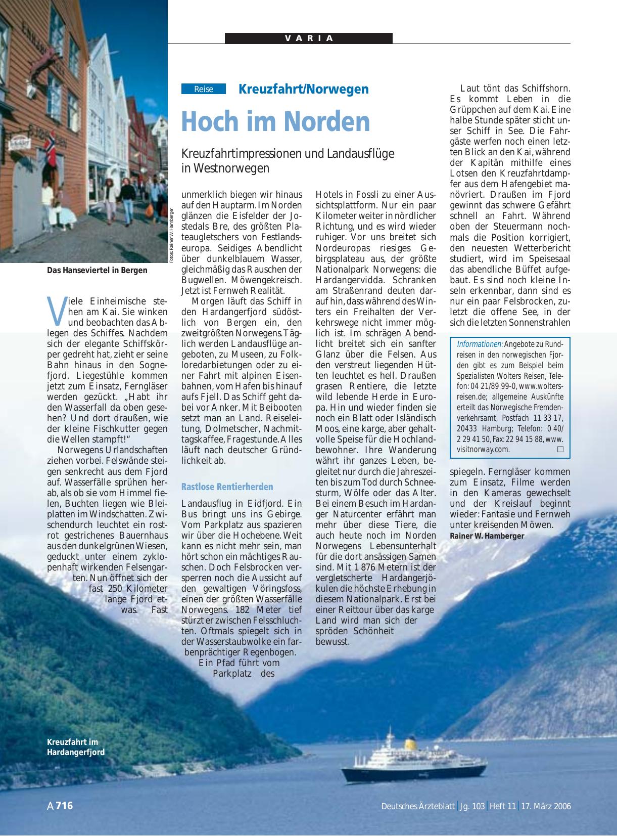 Vorschauseite 1: Kreuzfahrt/Norwegen: Hoch im Norden