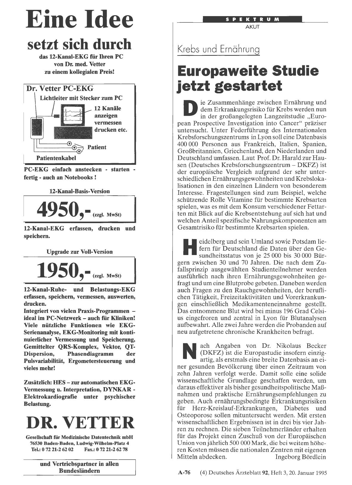 Vorschauseite 1: Krebs und Ernährung: Europaweite Studie jetzt gestartet