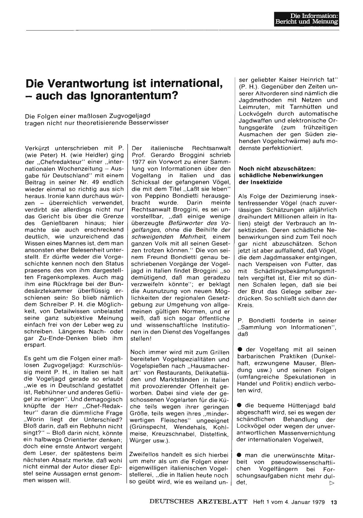Vorschauseite 1: Die Verantwortung ist international, — auch das Ignorantentum? Die Folgen einer maßlosen Zugvogeljagd tragen nicht nur theoretisierende Besserwisser