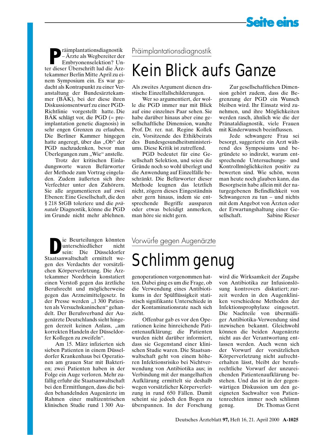 Vorschauseite 1: Präimplantationsdiagnostik: Kein Blick aufs Ganze