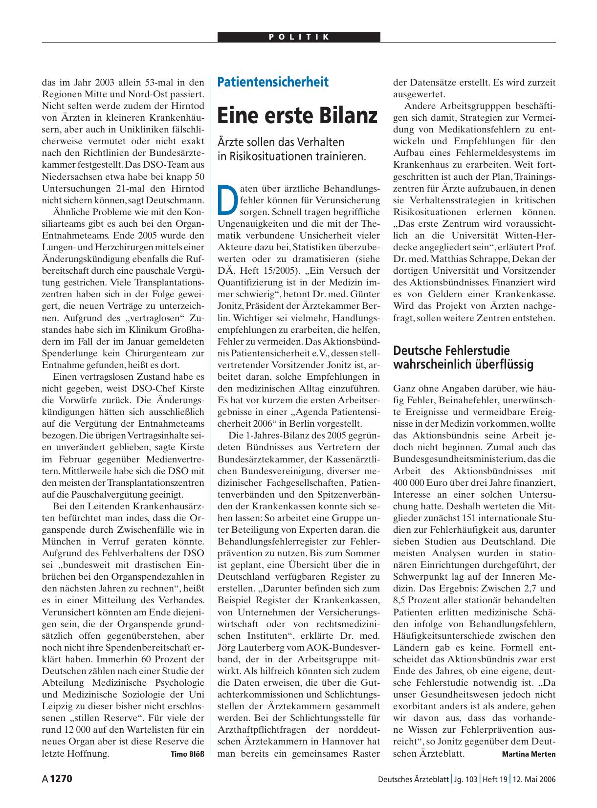Vorschauseite 1: Patientensicherheit: Eine erste Bilanz