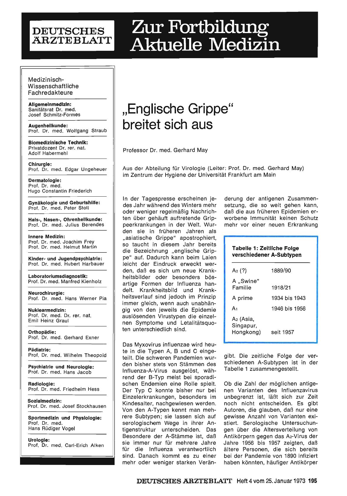 Vorschauseite 1: "Englische Grippe" breitet sich aus