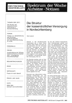 Vorschauseite 1: Die Struktur der kassenärztlichen Versorgung in Nordwürttemberg