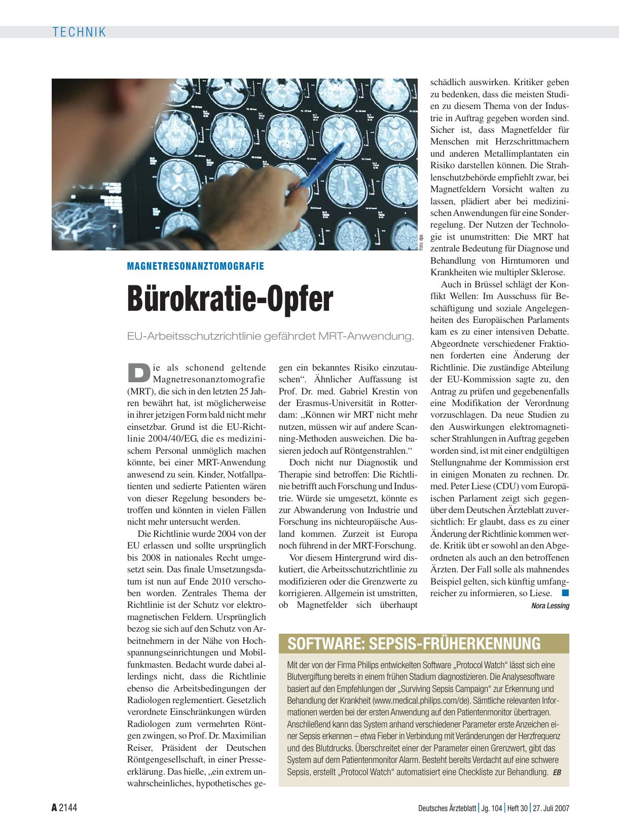 Vorschauseite 1: Software: Sepsis-Früherkennung