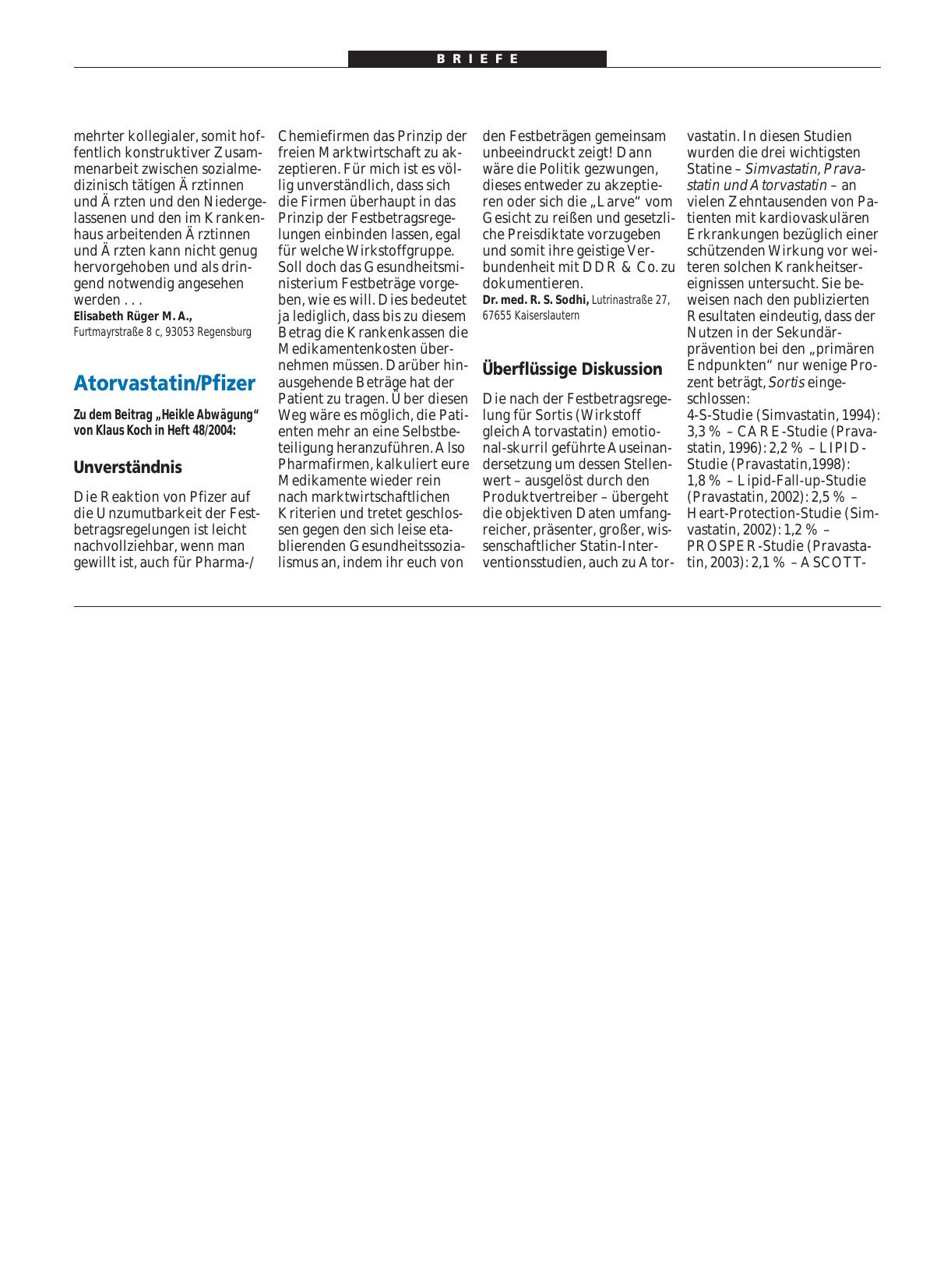 Vorschauseite 1: Atorvastatin/Pfizer: Überflüssige Diskussion