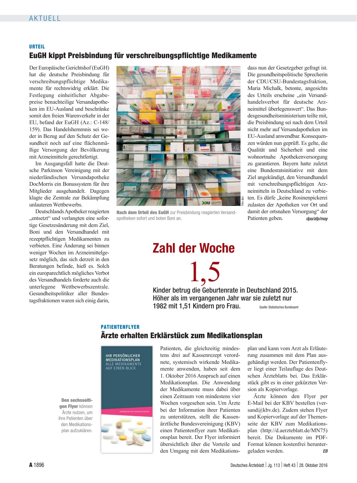 Vorschauseite 1: Urteil: EuGH kippt Preisbindung für verschreibungspflichtige Medikamente