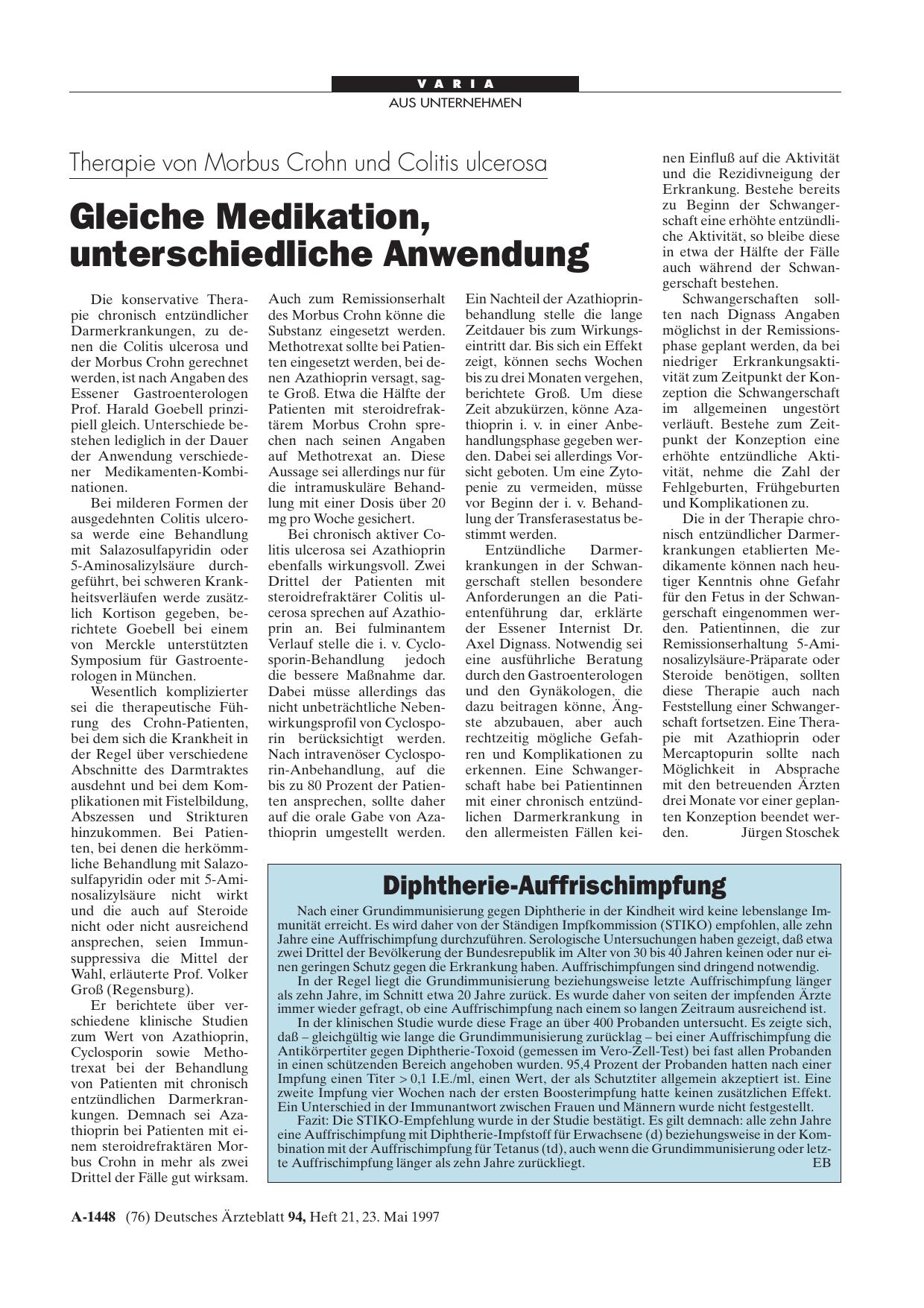 Vorschauseite 1: Therapie von Morbus Crohn und Colitis ulcerosa: Gleiche Medikation, unterschiedliche Anwendung