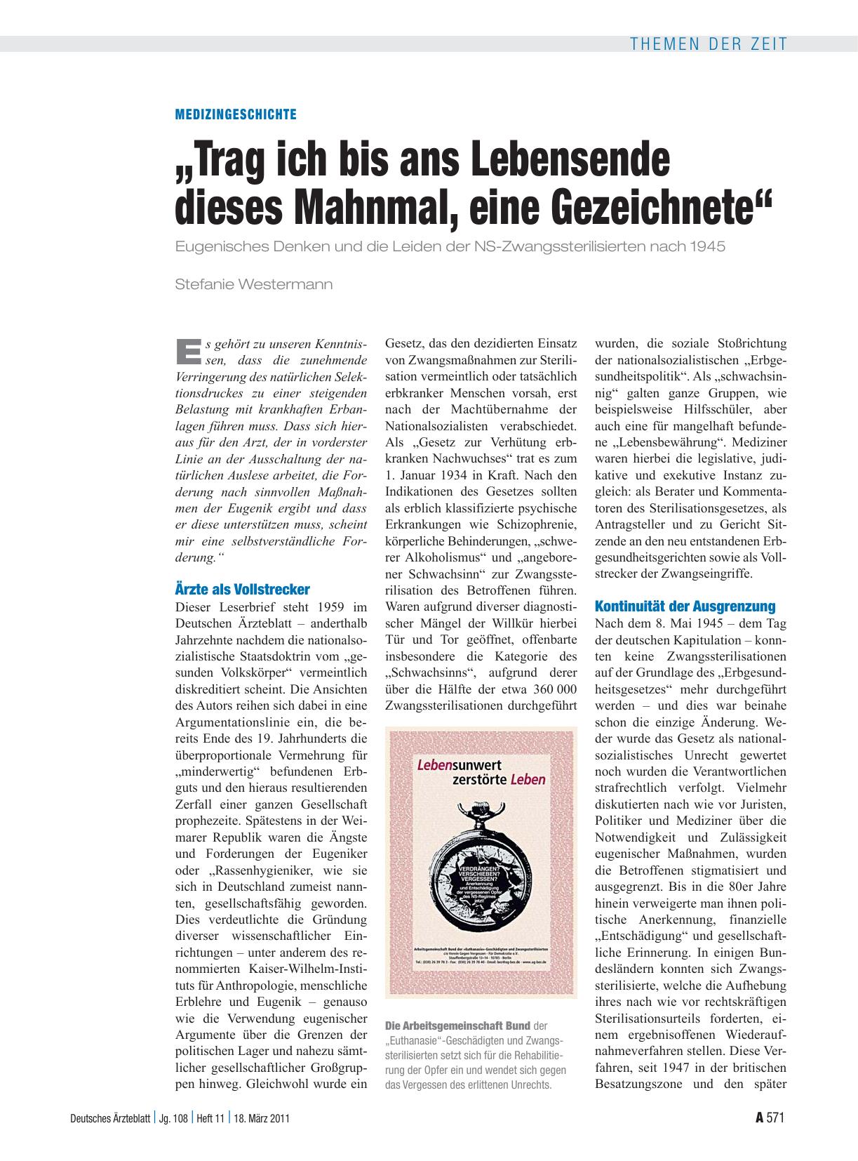 Vorschauseite 1: Medizingeschichte: „Trag ich bis ans Lebensende dieses Mahnmal, eine Gezeichnete“