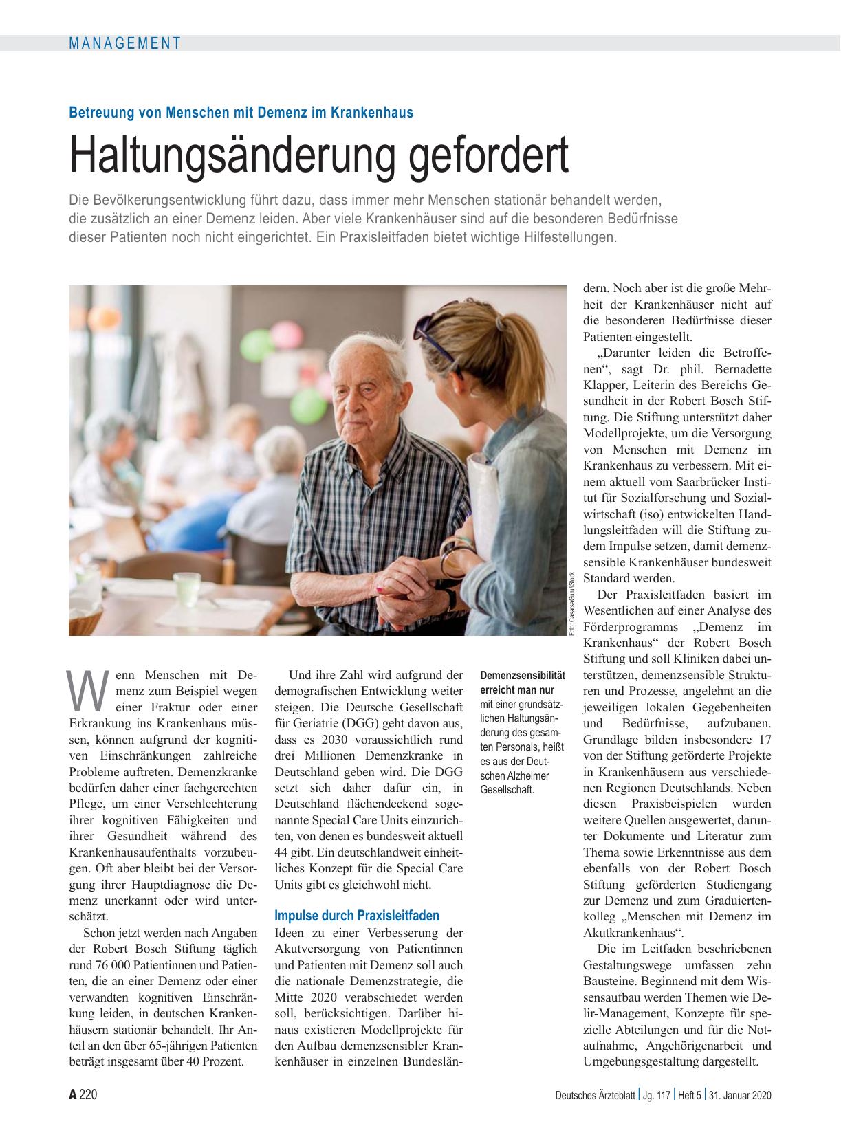 Vorschauseite 1: Betreuung von Menschen mit Demenz im Krankenhaus: Haltungsänderung gefordert