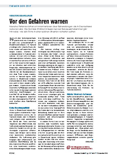 Vorschauseite 1: Verbotene Behandlungen: Vor den Gefahren warnen