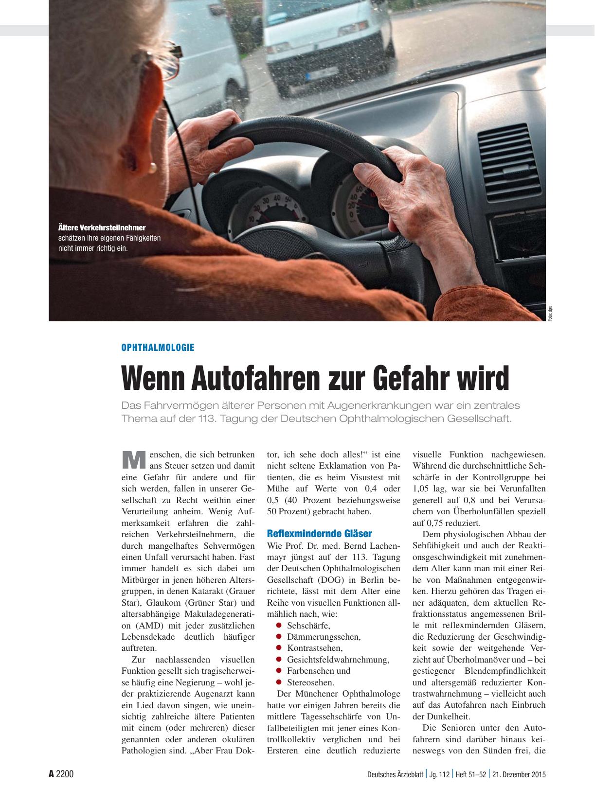 Vorschauseite 1: Ophthalmologie: Wenn Autofahren zur Gefahr wird