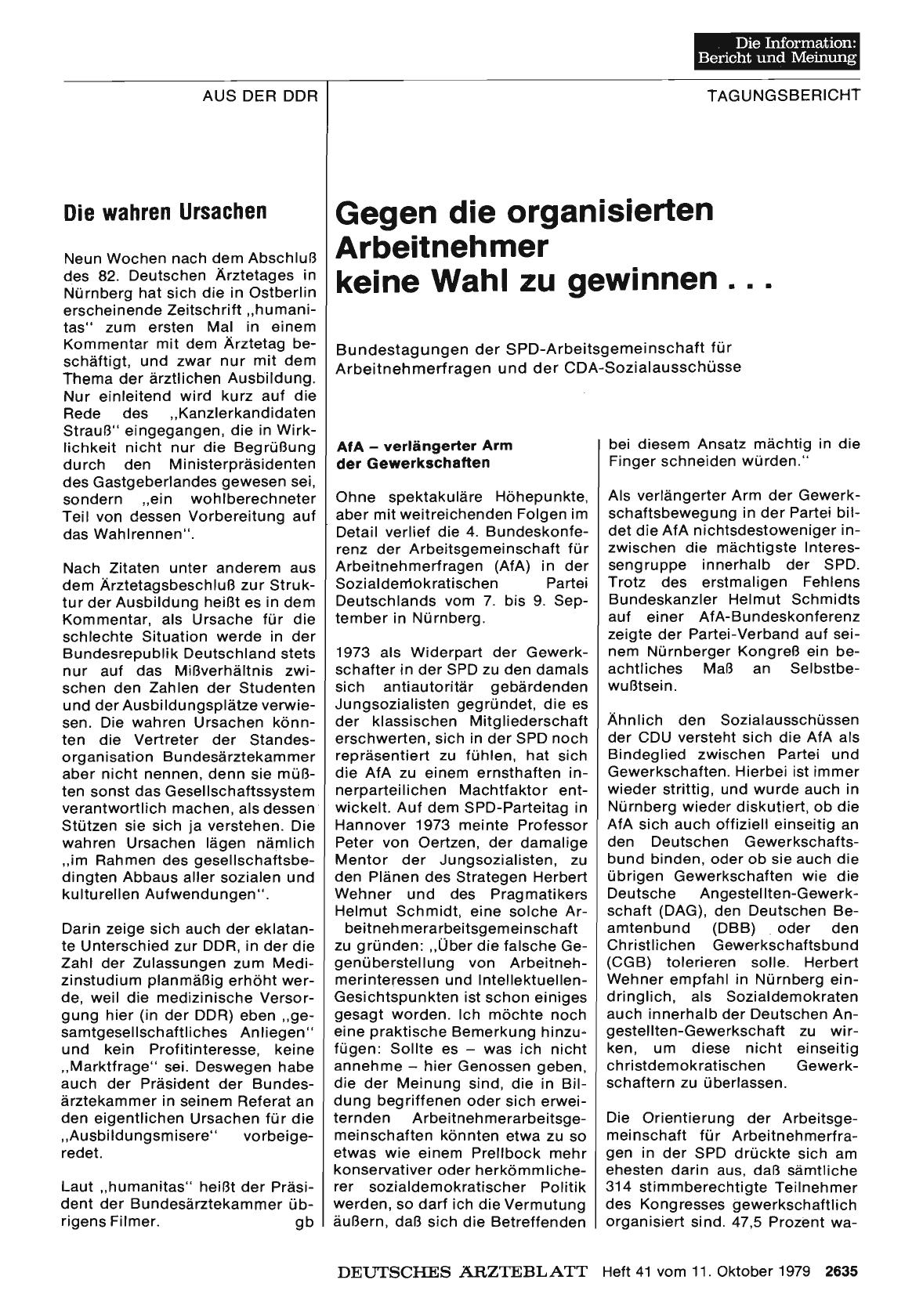 Vorschauseite 1: Gegen die organisierten Arbeitnehmer keine Wahl zu gewinnen. .. : Bundestagungen der SPD-Arbeitsgemeinschaft für Arbeitnehmerfragen und der CDA-Sozialausschüsse