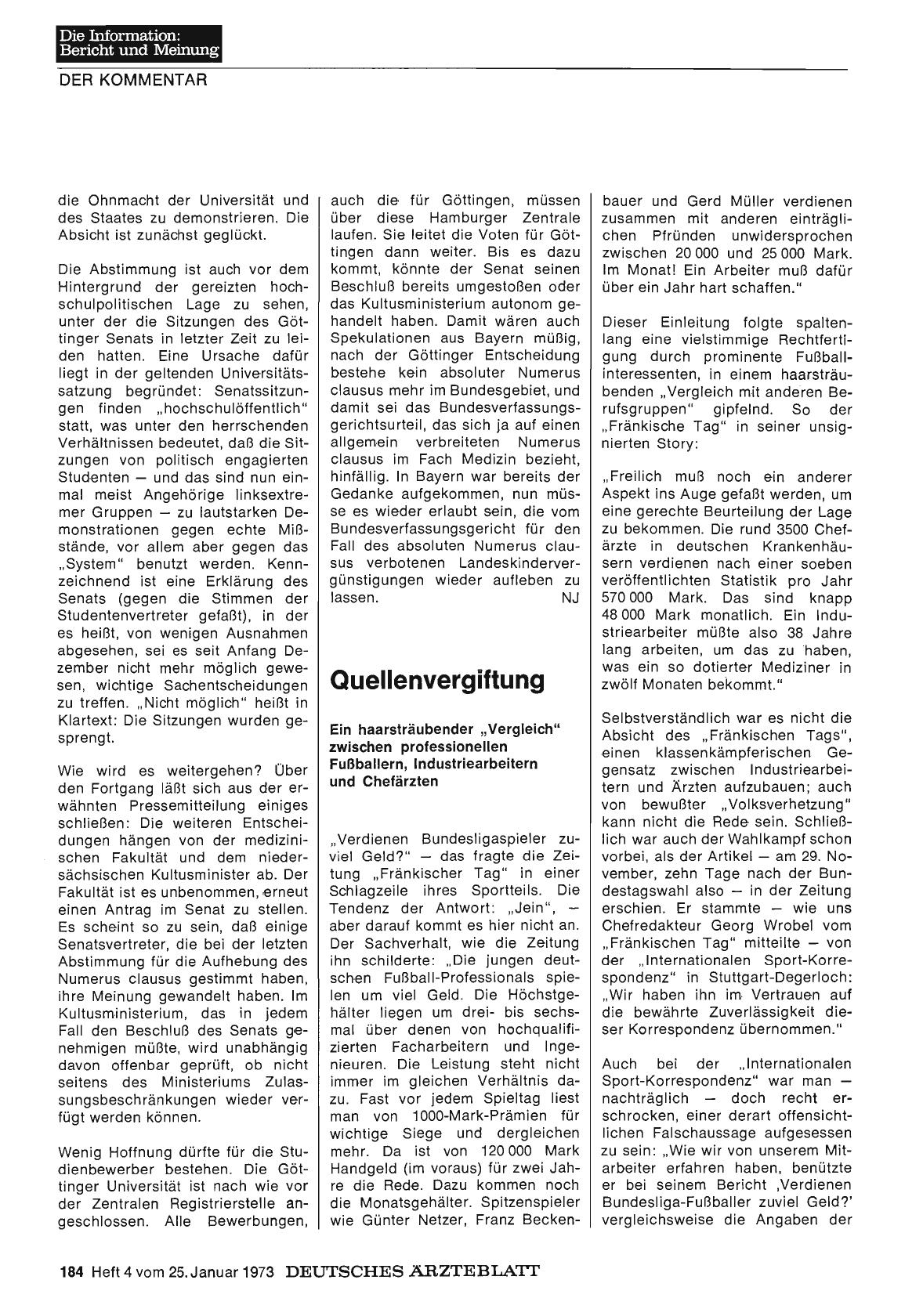 Vorschauseite 1: Quellenvergiftung. Ein haarsträubender „Vergleich" zwischen professionellen Fußballern, Industriearbeitern und Chefärzten