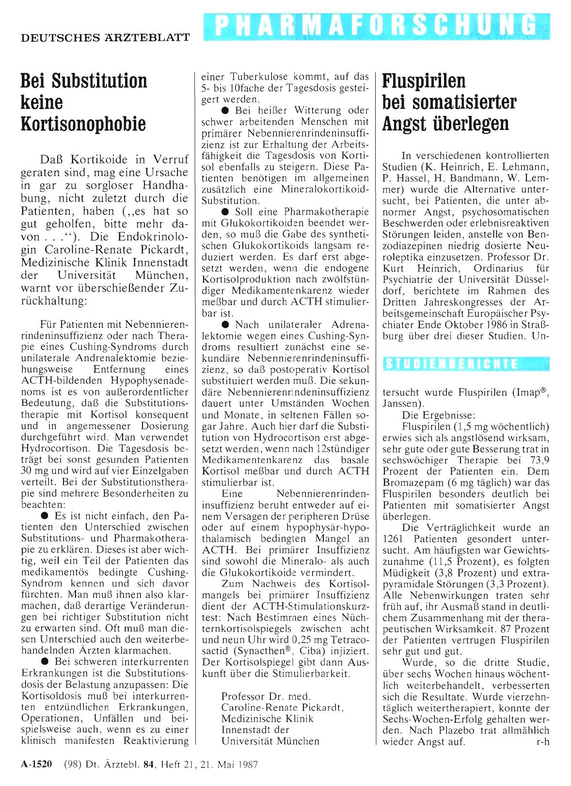 Vorschauseite 1: Fluspirilen bei somatisierter Angst überlegen