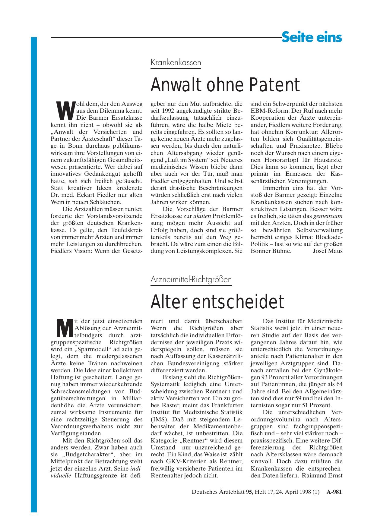 Vorschauseite 1: Arzneimittel-Richtgrößen: Alter entscheidet