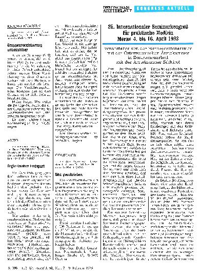 Vorschauseite 1: 25. Internationaler Seminarkongreß für praktische Medizin Meran 4. bis 16. April 1993