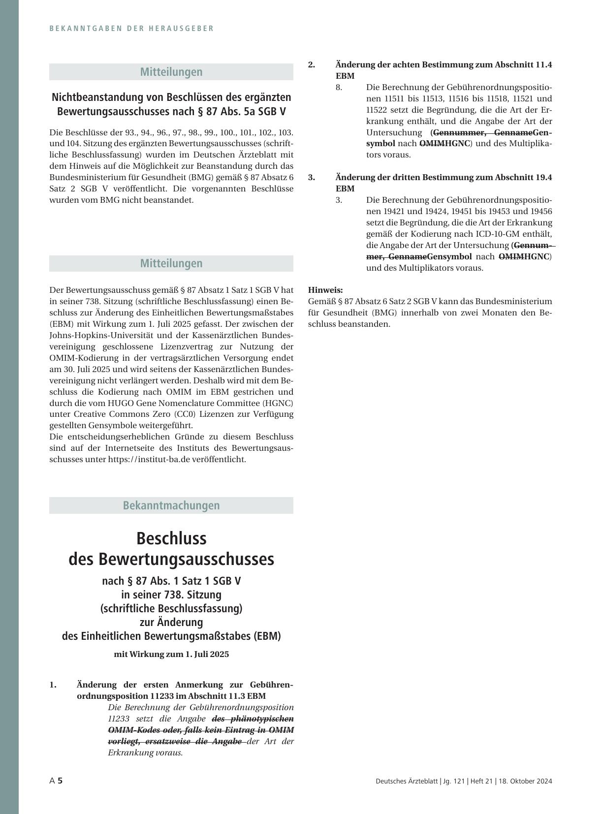 Vorschauseite 4: Beschluss des Erweiterten Bewertungsausschusses nach § 87 Abs. 4 SGB V in seiner 82. Sitzung am 16. September 2024.