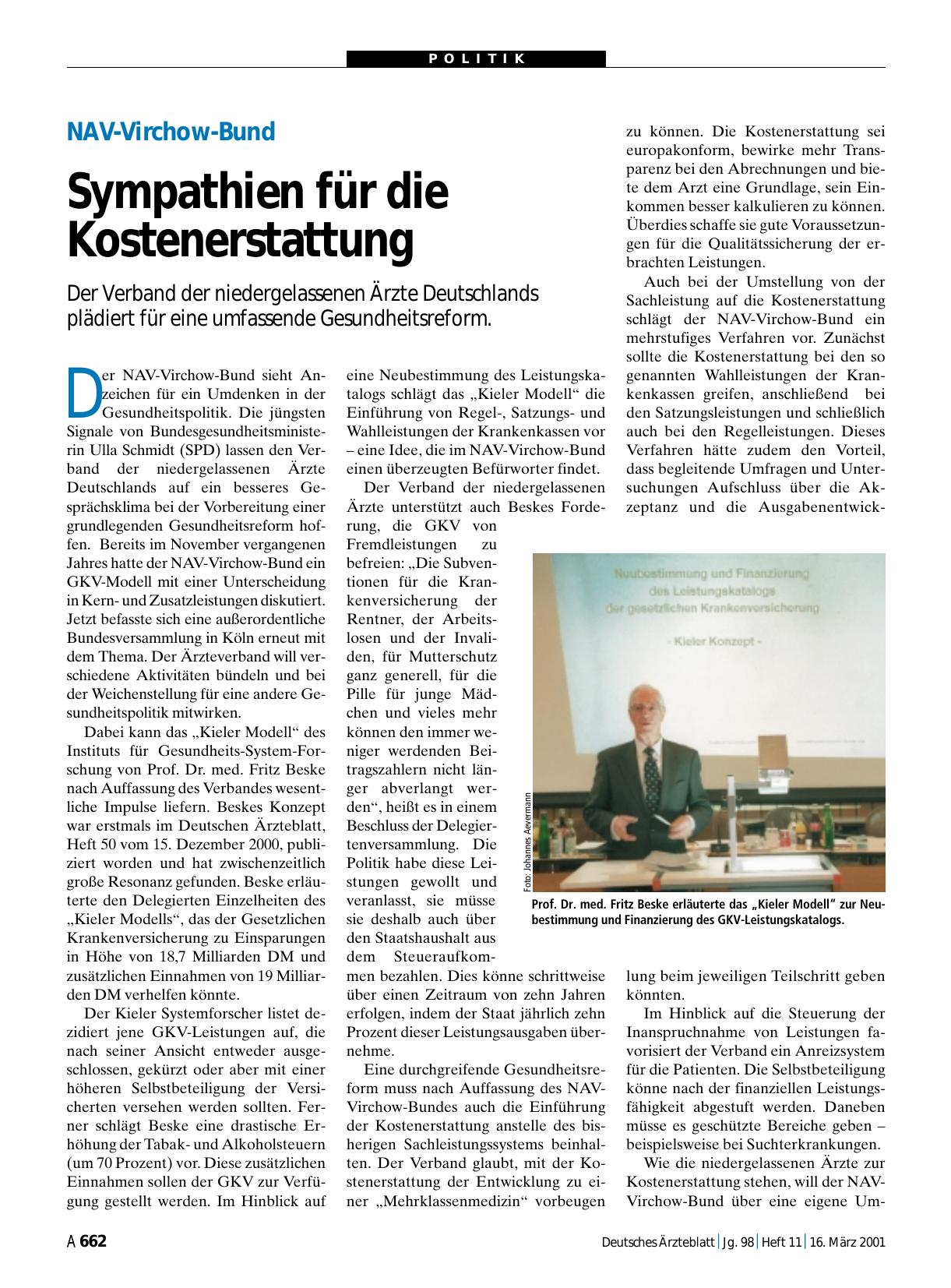 Vorschauseite 1: NAV-Virchow-Bund: Sympathien für die Kostenerstattung