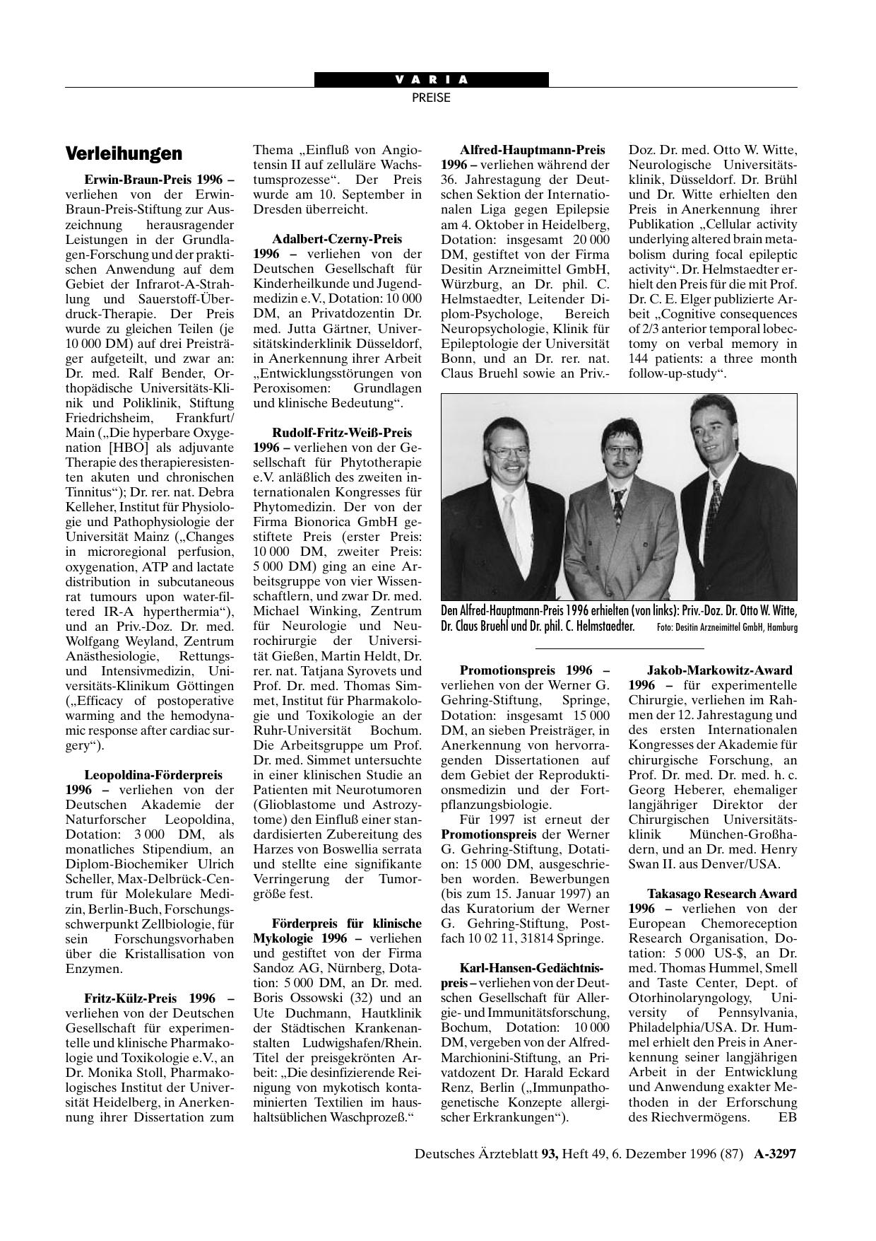 Vorschauseite 1: Verleihungen