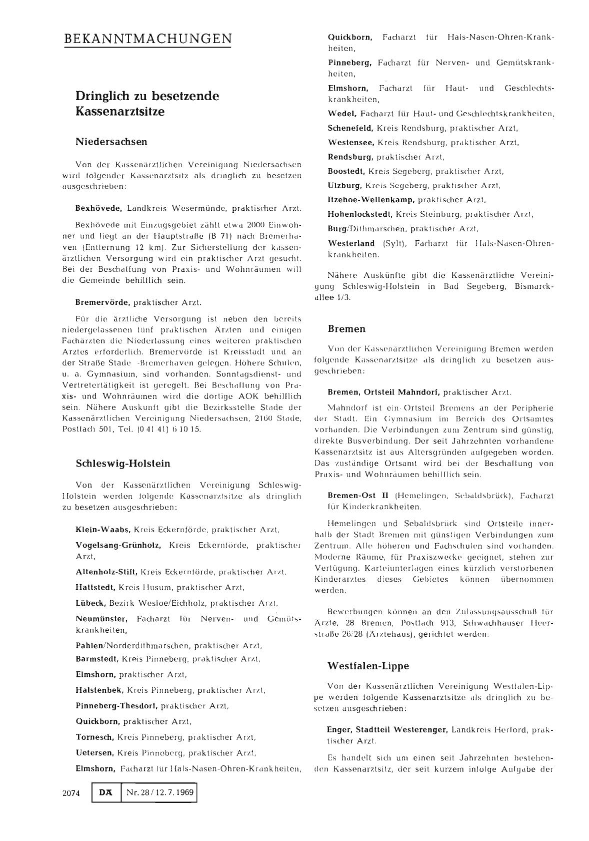 Vorschauseite 1: Dringlich zu besetzende Kassenarztsitze