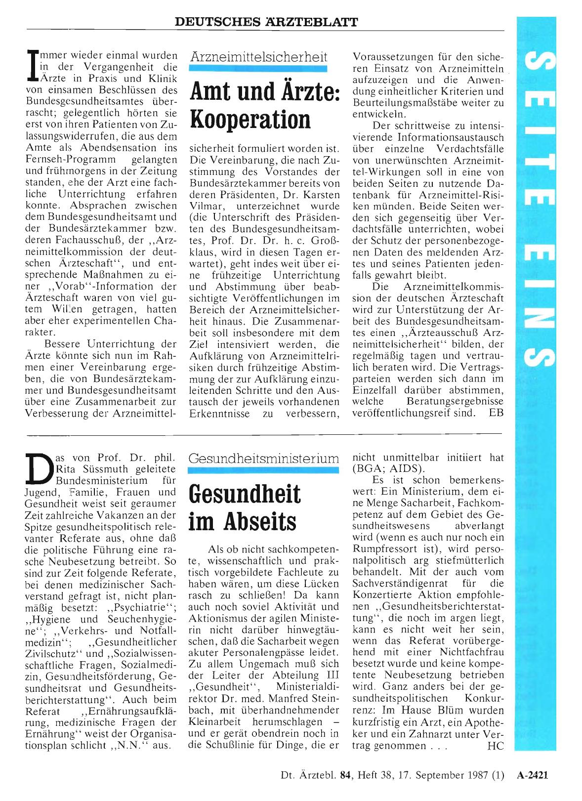 Vorschauseite 1: Gesundheitsministerium: Gesundheit im Abseits