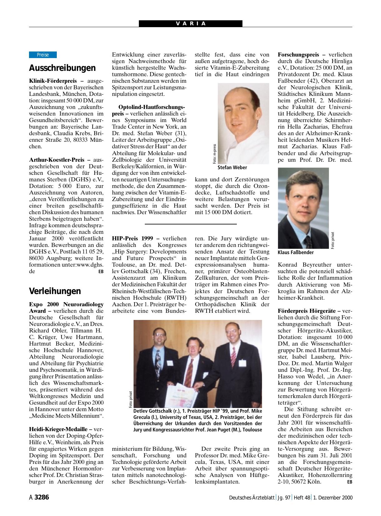 Vorschauseite 1: Verleihungen