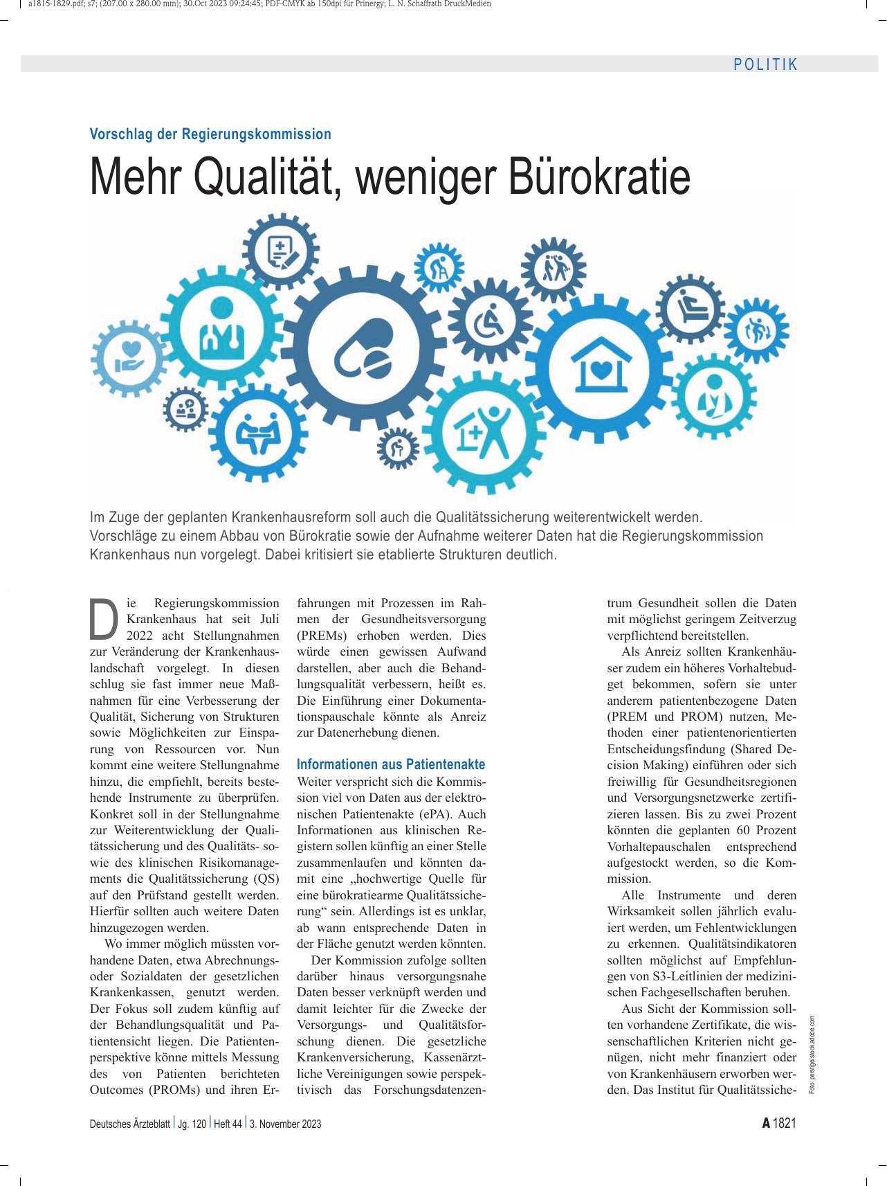 Vorschauseite 1: Vorschlag der Regierungskommission: Mehr Qualität, weniger Bürokratie