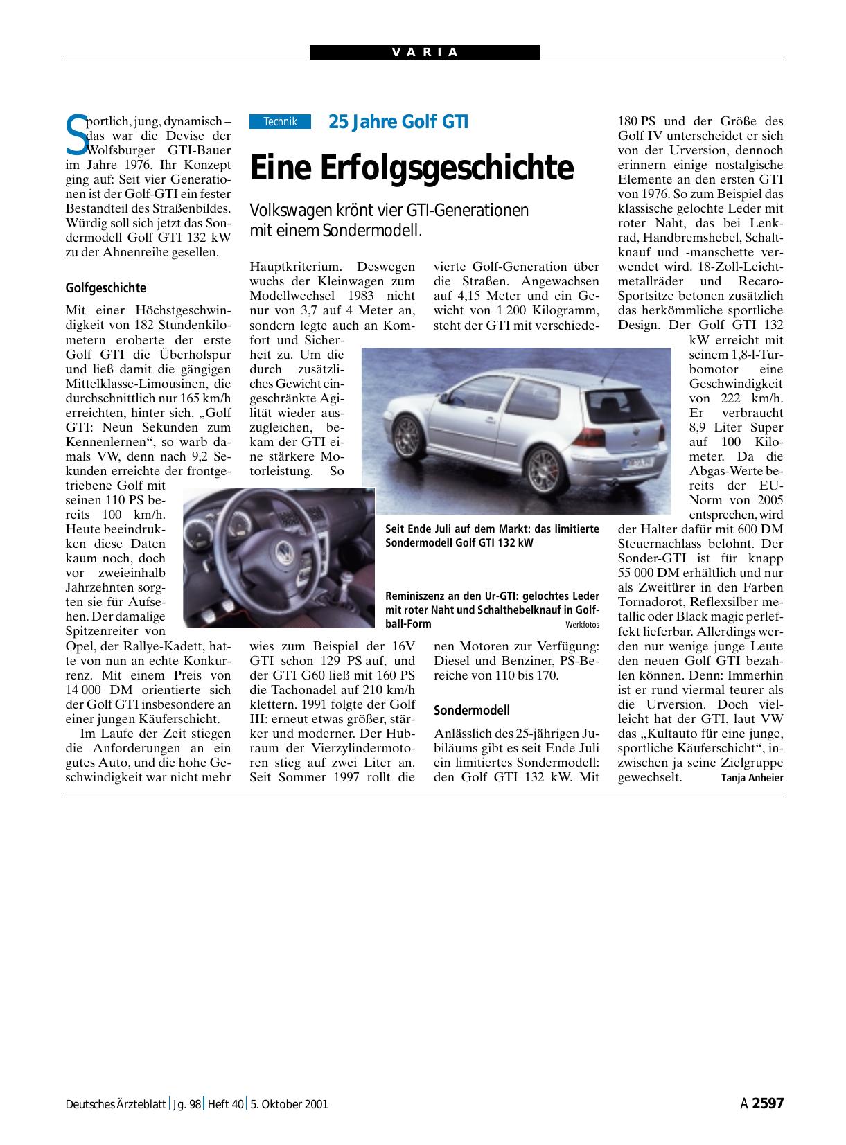 Vorschauseite 1: 25 Jahre Golf GTI: Eine Erfolgsgeschichte